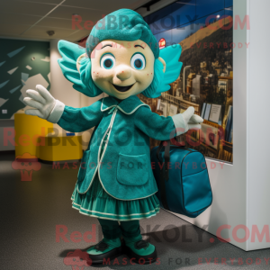 Teal Elf maskot kostume...