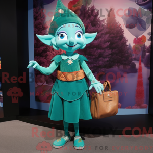 Teal Elf maskot kostume...