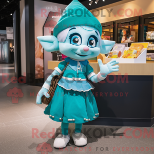 Teal Elf maskot kostume...