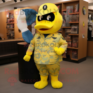 Yellow Air Force Soldier mascot costume character dressed with a Suit Jacket and Caps