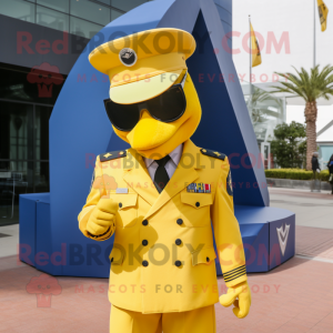 Yellow Air Force Soldier mascot costume character dressed with a Suit Jacket and Caps