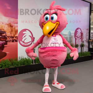 Pink Turkey mascot costume character dressed with a Running Shorts and Wraps