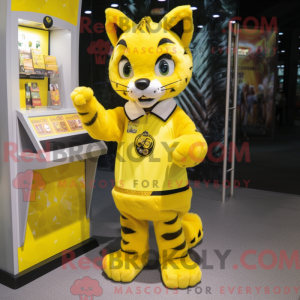 Gul Lynx maskot kostume...