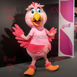 Pink Turkey mascot costume character dressed with a Running Shorts and Wraps