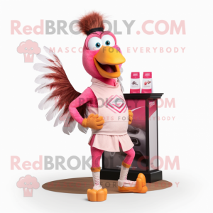 Pink Turkey mascot costume character dressed with a Running Shorts and Wraps