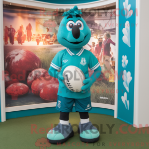 Teal Rugby Ball mascot...