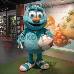Teal Rugby Ball mascot...