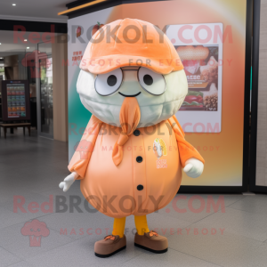 Peach Burgers mascot costume character dressed with a Chinos and Shawl pins