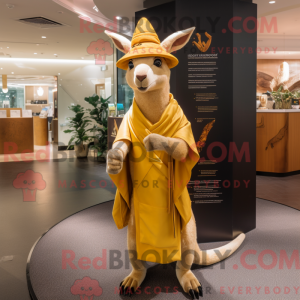 Guld kænguru maskot kostume...