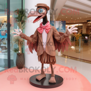 Brown Flamingo mascot costume character dressed with a A-Line Dress and Bow ties