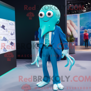 Cyan Squid-maskotdraktfigur...