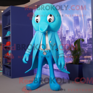 Cyan Squid mascot costume...