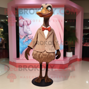 Brown Flamingo mascot costume character dressed with a A-Line Dress and Bow ties