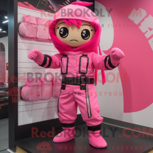 Roze Ninja-mascottekostuum...