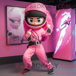 Pink Ninja mascot costume...