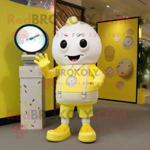 Lemon Yellow Ice Cream mascot costume character dressed with a Playsuit and Digital watches