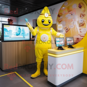 Lemon Yellow Ice Cream mascot costume character dressed with a Playsuit and Digital watches