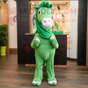 Green Horse mascot costume character dressed with a Joggers and Scarf clips