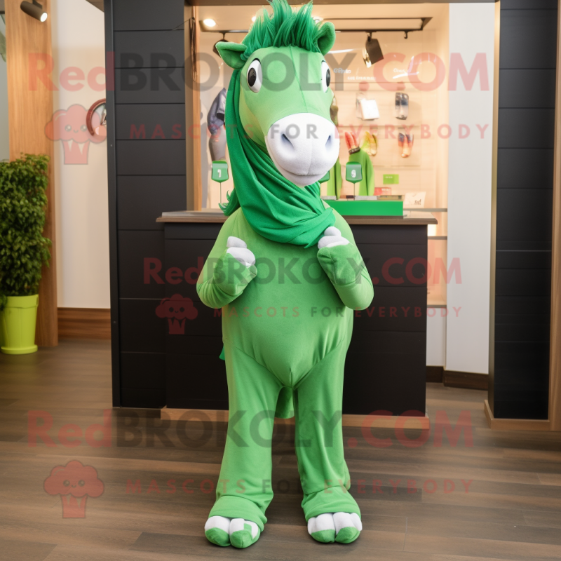 Green Horse mascot costume character dressed with a Joggers and Scarf clips