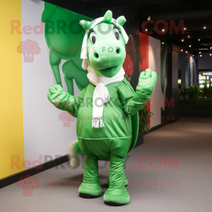 Green Horse mascot costume character dressed with a Joggers and Scarf clips