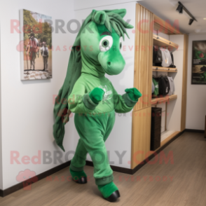 Green Horse mascot costume character dressed with a Joggers and Scarf clips