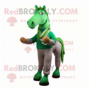 Green Horse mascot costume character dressed with a Joggers and Scarf clips