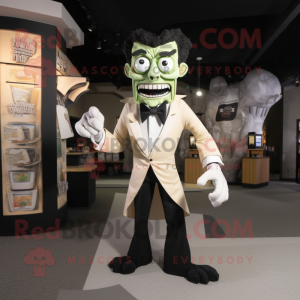 Beige Frankenstein'S Monster mascot costume character dressed with a Tuxedo and Wraps