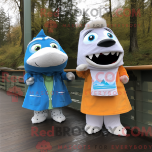 Witte zalm mascottekostuum...