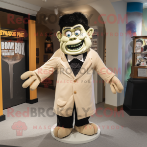Beige Frankenstein'S Monster mascot costume character dressed with a Tuxedo and Wraps