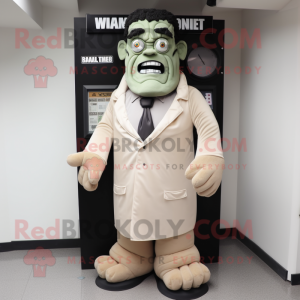 Beige Frankenstein'S Monster mascot costume character dressed with a Tuxedo and Wraps