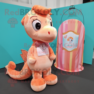 Peach Sea Horse mascot costume character dressed with a Flannel Shirt and Coin purses