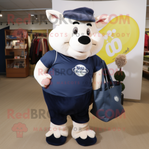 Navy Sow mascot costume character dressed with a Tank Top and Tote bags