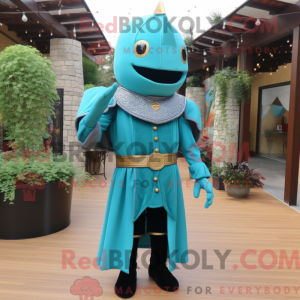 Teal Medieval Knight mascot...