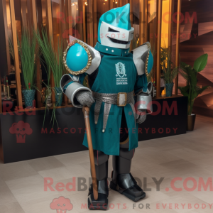Teal Medieval Knight mascot...