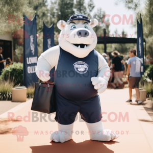 Navy Sow mascot costume character dressed with a Tank Top and Tote bags
