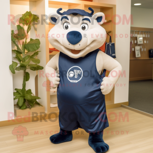 Navy Sow mascot costume character dressed with a Tank Top and Tote bags