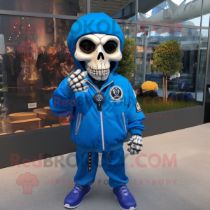 Blue Skull maskot kostume...