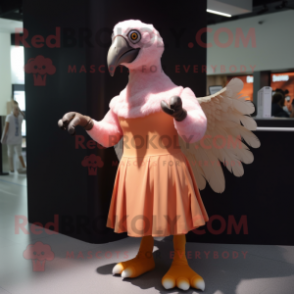 Peach Vulture mascot costume character dressed with a Midi Dress and Gloves