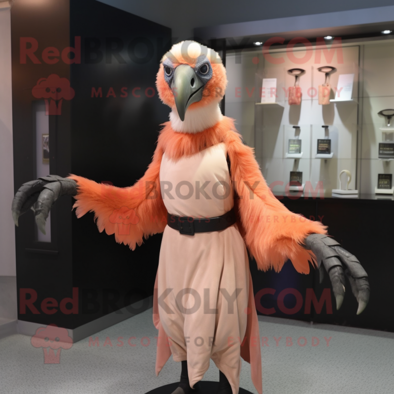 Peach Vulture mascot costume character dressed with a Midi Dress and Gloves Peach Vulture mascot costume character dressed with a Midi Dress and Gloves