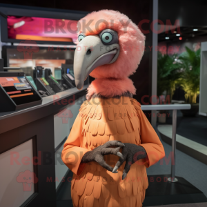 Peach Vulture mascot costume character dressed with a Midi Dress and Gloves