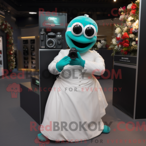 Teal Camera mascot costume...