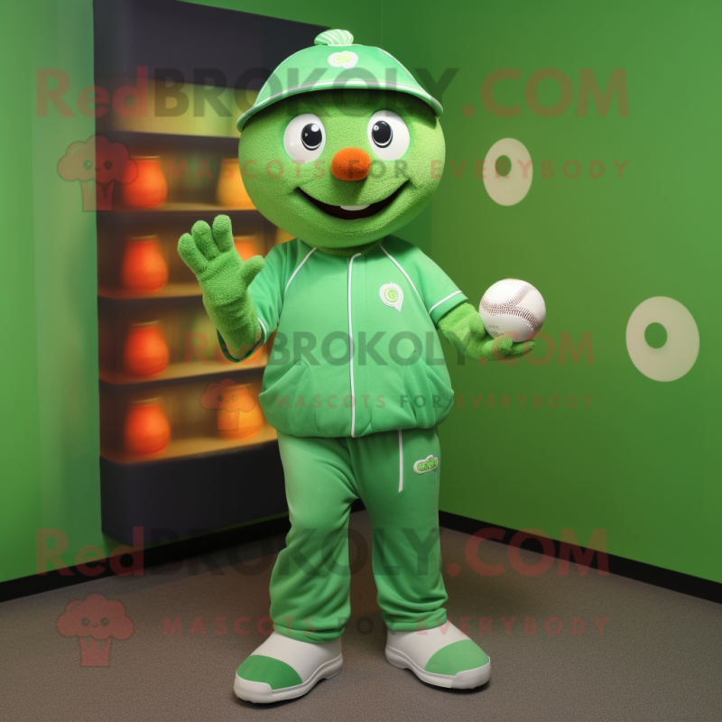 Green Juggle mascot costume character dressed with a T-Shirt and Beanies