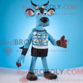 Fantasia de mascote de okapi azul-celeste com macacão e cintos - Mascotes Okapi - REBROKO_342972 - RedBrokoly.com