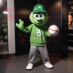 Green Juggle mascot costume character dressed with a T-Shirt and Beanies
