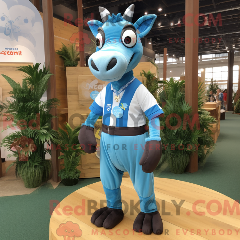 Fantasia de mascote de okapi azul-celeste com macacão e cintos - Mascotes Okapi - REBROKO_342974 - RedBrokoly.com