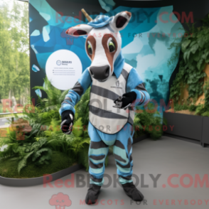 Fantasia de mascote de okapi azul-celeste com macacão e cintos - Mascotes Okapi - REBROKO_342975 - RedBrokoly.com