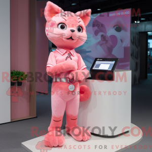 Pink Cat maskot kostume...