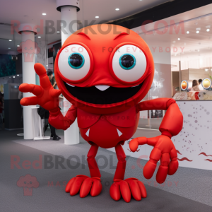 Red Crab mascot costume character dressed with a Trousers and Earrings
