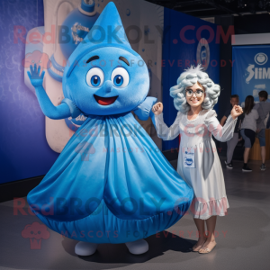 Blue Onion mascot costume character dressed with a Mini Dress and Cummerbunds