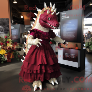 Maroon Stegosaurus maskot...